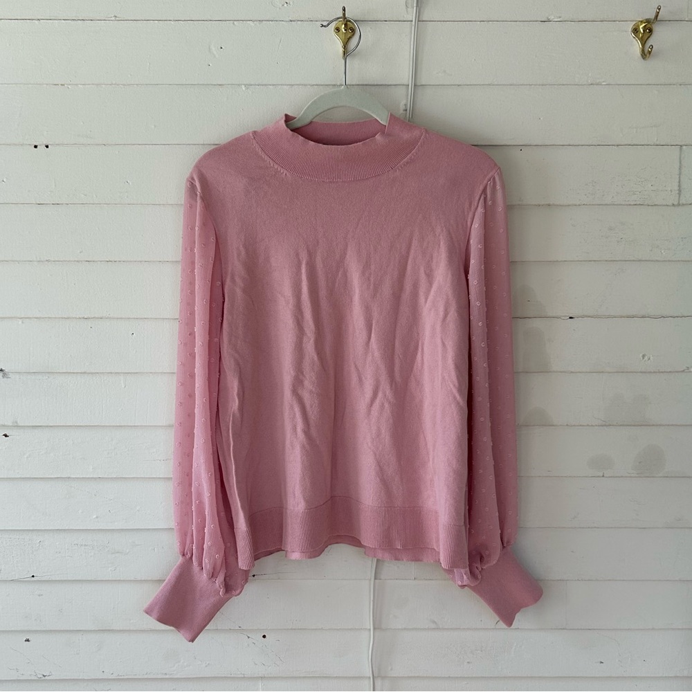 CeCe pink Swiss dot bubble sleeve sweater size XL